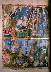 Szenen aus dem Leben des heiligen Cyprian. Miniatur in „Homelies. Orationes“ von Gregor von Nazianz (328-390), 879-882. Griechisches Manuskript
