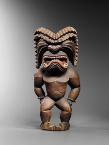 Hawaiianische Figur, Kona-Stil, Darstellung des Kriegsgottes Ku ka ’ili moku, ca. 1780-1820