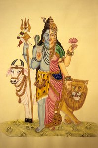 Gott Shiva in Ardnarees Wear Roop, Miniaturmalerei auf Papier von School Indian