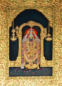 Gott Tirupati Balaji in Miniaturmalerei auf Papier mit Goldprägung von School Indian