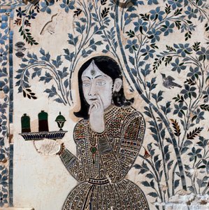 Einlegearbeit mit einer Figur eines Dieners, Palast von Sawai Jai Singh II (1699-1744) von School Indian