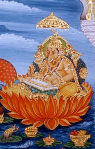 Lord Ganesh Ganpati Miniaturmalerei beim Schreiben der Schrift von School Indian