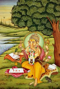 Lord Ganesh Miniaturmalerei auf Papier von School Indian