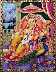 Lord Ganesha Ganpati in Miniaturmalerei auf Papier von School Indian