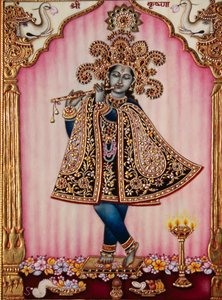 Lord Krishna Miniaturmalerei auf Elfenbein von School Indian