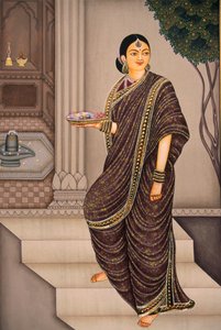Marathi-Dame geht zum Tempel, Miniaturmalerei auf Papier