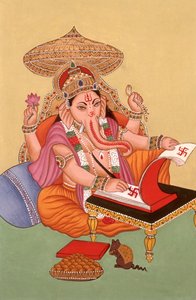 Miniaturmalerei Elefantenköpfiger Gott Ganesh Ganpati, Indien von School Indian