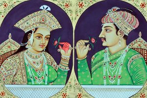 Miniaturmalerei von Königin Noorjahan mit Jahangir Indien Asien von School Indian