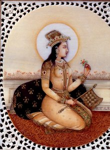 Miniaturmalerei auf Elfenbein von Prinzessin Mumtaz Mahal, Ehefrau des Mogulkaisers Shah Jahan von School Indian