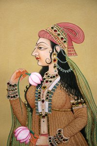 Miniaturmalerei auf Papier Porträt einer königlichen Mogul-Dame von School Indian