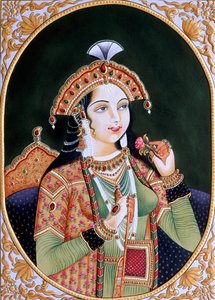 Miniaturmalerei auf Papier von Prinzessin Mumtaz Mahal, Ehefrau des Mogulkaisers Shah Jahan von School Indian
