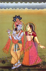 Gemälde von Gott Krishna und ihrer größten Verehrerin Radha, Indien von School Indian