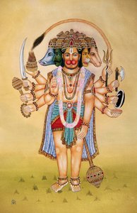 Panchmukhi Lord Hanuman Miniaturmalerei auf Papier von School Indian