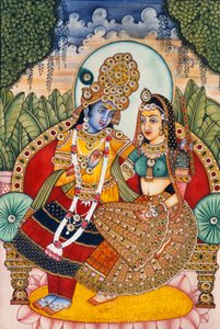Radha Krishna Miniaturmalerei auf Elfenbein von School Indian