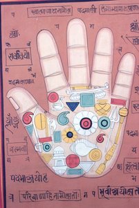 Tantrisches Diagramm der rechten Hand (Gouache und Aquarell auf Papier) von School Indian