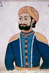 Wandmalerei eines Rajput-Adligen, Jaipur, Rajasthan, Indien