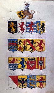 Wappen der Niederlande (Holland, Flandern, Hennegau) mit Drachen, Staatsarchiv von Mailand