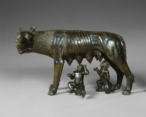Die kapitolinische Wölfin säugt Romulus und Remus