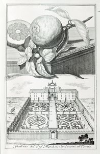 Villa des Marquis Spolverini von Verona, aus "Villen, Gärten und Landschaften in Venedig" von A. Volkamer (Gravur)