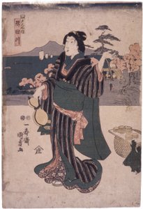 Edo Meisho Uchi: Sumidagawa (Frau mit Kürbis) von School Japanese