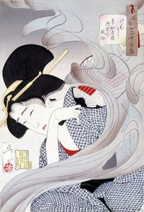 Japanische Frau, japanischer Druck. sd