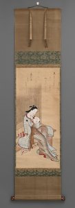 Sitzende Frau mit Fächer von Japanese School