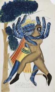 Ravana, der Dämonenkönig von Ceylon, kämpft gegen den Sohn von Hanuman von School Kalighat