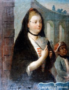 Porträt einer Dame mit einem schwarzen Schleier und einem Fächer