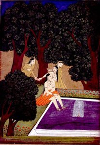 Eine Dame an einem Pool, Johnson Album IX, Nr. 16, ca. 1780 von School Mughal