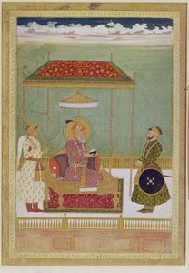 Porträt von Shah Aurangzeb mit einem Mann, möglicherweise Ashraf Khan, frühes 18. Jahrhundert