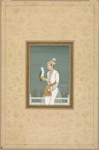 Porträt eines Prinzen mit einem Falken von School Mughal