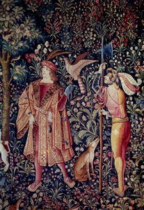 Jagdszene. Detail. Woll- und Seidentapisserie um 1520 in den Niederlanden gefertigt