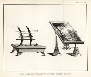 Lesepult mit Landschaft und Tintenfass mit Federkielen von School Netherlandish