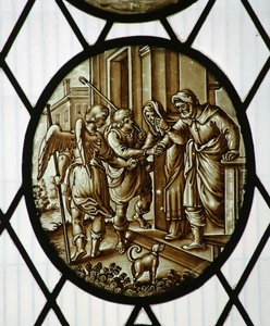 Rundel: Tobias zieht mit dem Engel los, wahrscheinlich 19. Jahrhundert (Buntglas) von School Netherlandish