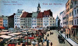 Postkarte mit Darstellung des Marktplatzes der Altstadt in Warschau von School Polish
