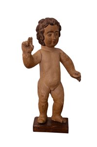 Geschnitzte Holzskulptur des Christuskindes, ca. 1800
