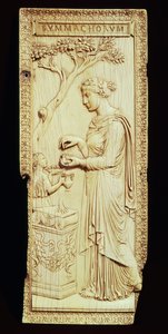 Ein Blatt des Symmachi-Diptychons, benannt nach der Familie Symmachi, 400 n. Chr. von School Roman