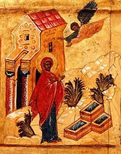 Ikone, die die Verkündigung an St. Anna darstellt (Detail) von School Russian