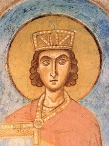 König Salomo - Alte russische Fresken - 12. Jahrhundert - Fresko - St. Georgs-Kirche, Staraja Ladoga
