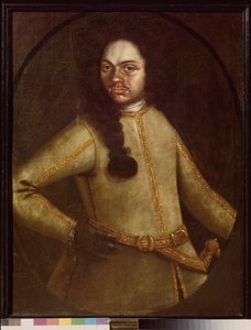 Porträt eines Mannes in der Uniform der Rekruten des Regiments von Peter I. von School Russian