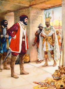 Hernan Cortes nimmt Montezuma 1519 als Geisel