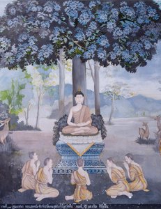 Fresko, das eine Szene aus dem Leben Buddhas darstellt, Wat Phra That Doi Suthep Tempel