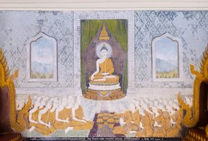Fresko, das eine Szene aus dem Leben Buddhas darstellt, Wat Phra That Doi Suthep Tempel