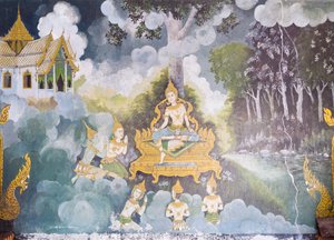 Fresko, das eine Szene aus dem Leben Buddhas darstellt, Wat Phra That Doi Suthep Tempel