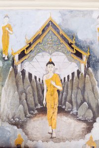 Fresko, das eine Szene aus dem Leben Buddhas darstellt, Wat Phra That Doi Suthep Tempel von School Thai