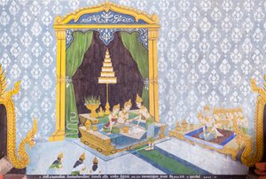 Fresko, das eine Szene aus dem Leben Buddhas darstellt, Wat Phra That Doi Suthep Tempel