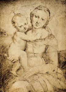 Madonna mit Kind, Zeichnung aus der Schule von Raphael, Kabinett der Zeichnungen und Drucke, Uffizien, Florenz