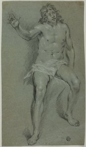 Sitzender männlicher Akt (recto); Skizzen von Hand und Jungenkopf (verso) von School of Rembrandt van Rijn