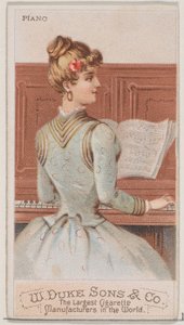 Klavier, aus der Serie Musikinstrumente N82 für Duke-Zigarettenmarke, 1888 von Schumacher and Ettlinger