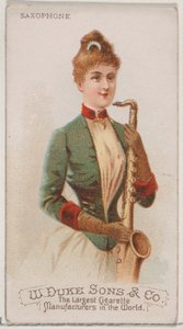 Saxophon, aus der Serie Musikinstrumente N82 für Duke-Zigaretten, 1888 von Schumacher and Ettlinger
